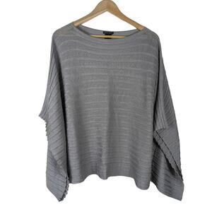 Lafayette 148 New York Top Small Gray Ribbed Knit Batwing Boat Neck Drapey